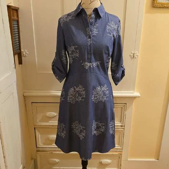 nina leonard denim dress Nina Leonard Denim Button Front Float Dress - Red